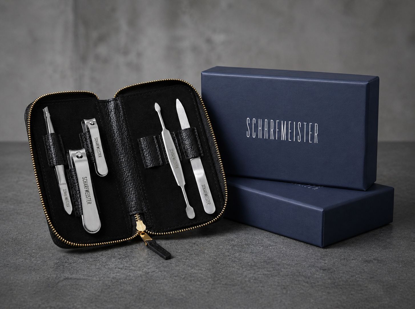 Luxury manicure set hero image next to box